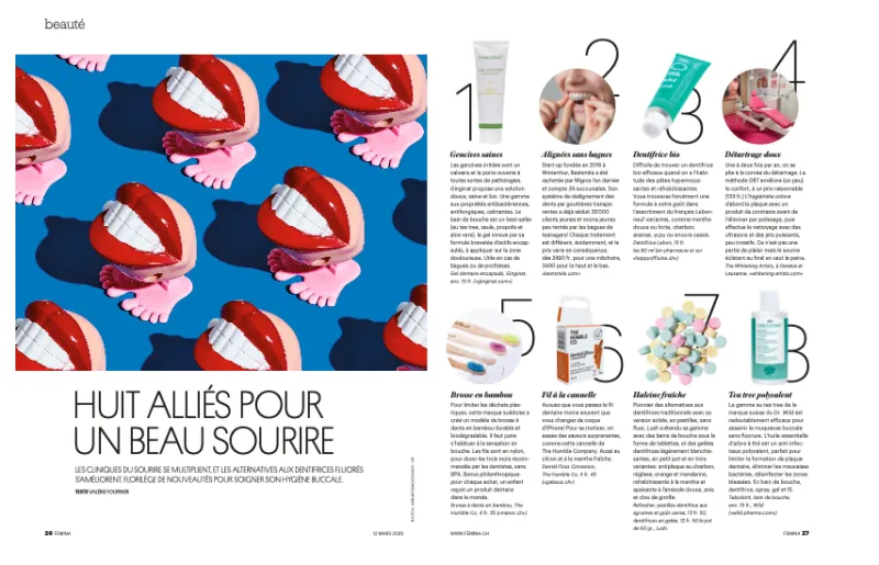Article de presse : Femina Suisse — Huit alliés pour un beau sourire