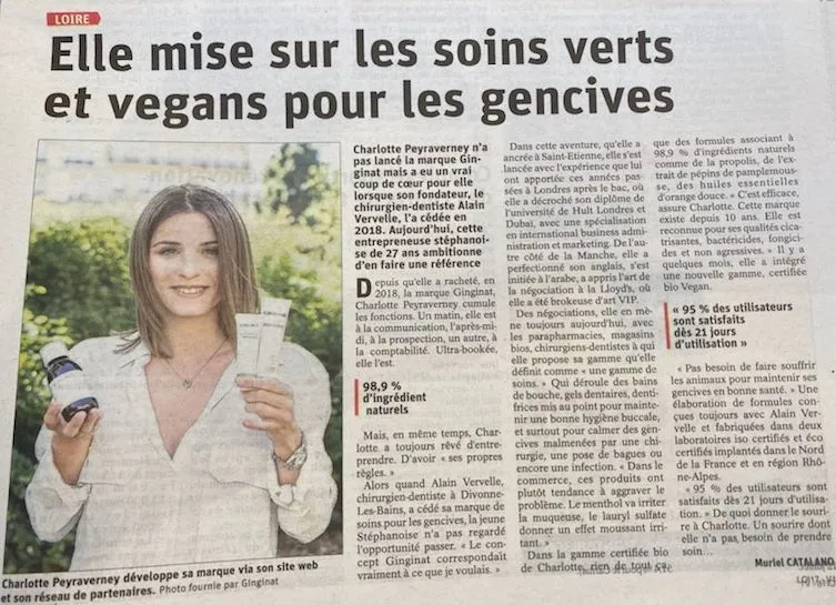 Article de presse : Le Progrès — Ginginat, marque de soins dentaires, s'étend dans la Loire